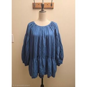 Future Primitive Womens Blue Puff Sleeve Tiered Babydoll dress